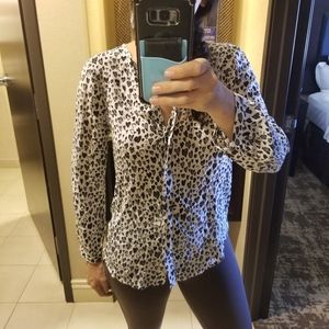 Joie 100% Silk Long Sleeve Heart Print Button Down